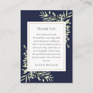 Carte De Placement Remerciement de mariage bleu marine moderne avec v