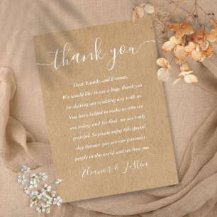 Carte De Placement Remerciement de mariage rustique avec script de si
