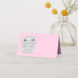 Carte De Placement Rhino Baby shower Safari Rose fille