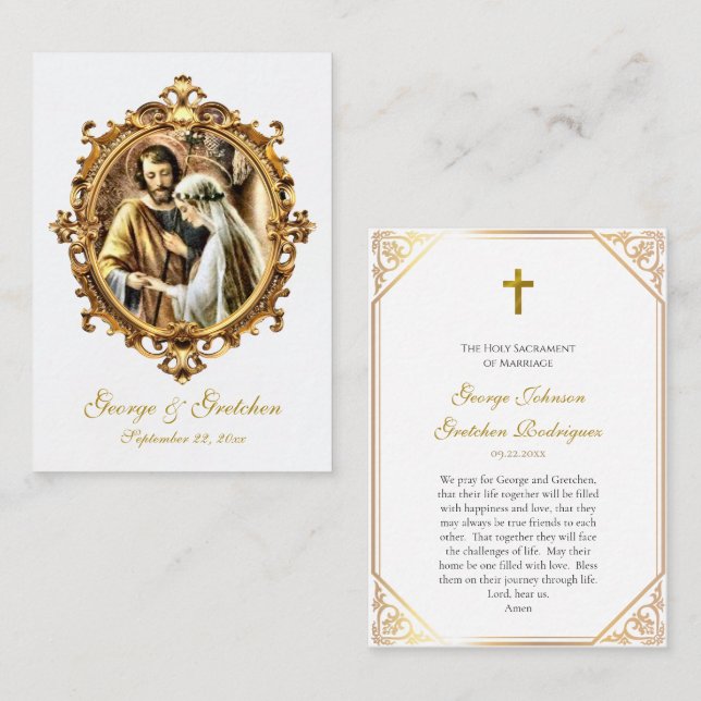 Carte De Placement Roman Catholic Wedding Prayer Card Joseph and Mary (Devant / Derrière)