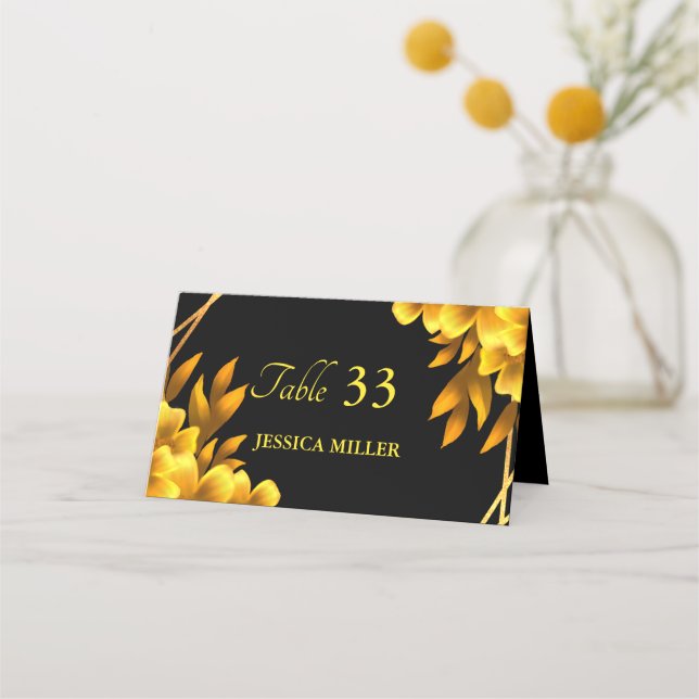 Carte De Placement Romance d'automne faux or & blackfloral géométriqu (Devant)