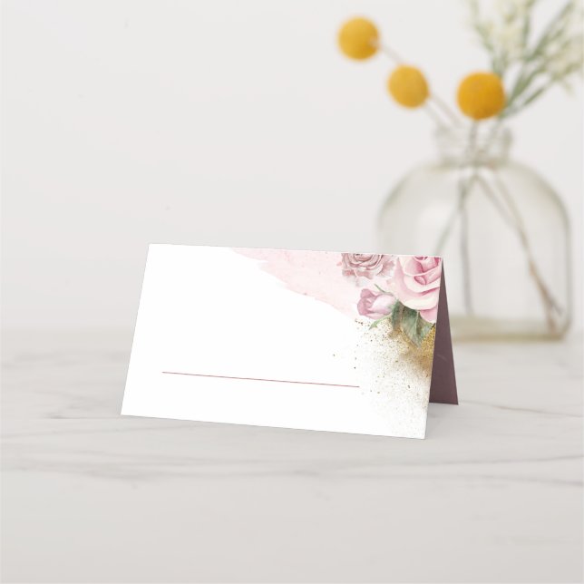 Carte De Placement Rose Dusty Floral Gold Parties scintillant Mariage (Devant)