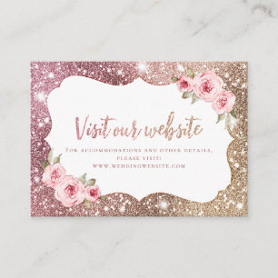 Carte De Placement Rose étincelant Gold Floral Site Web Insérer une c