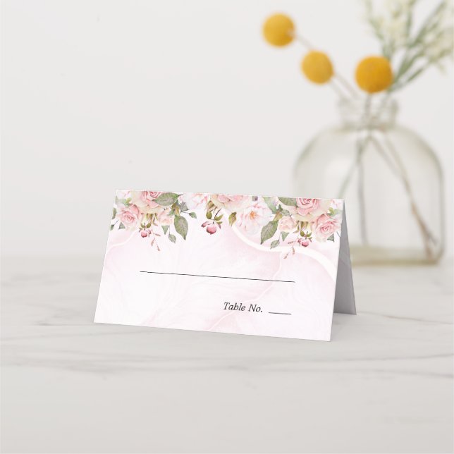 Carte De Placement Rose Fleur Aquarelle Florale | Marbre Rose  (Devant)