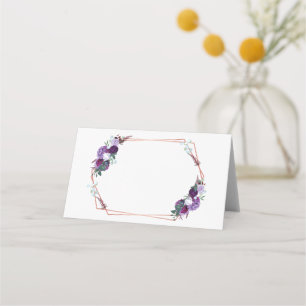 Carte De Placement Rose Floral violet or Mariage de cadre géométrique