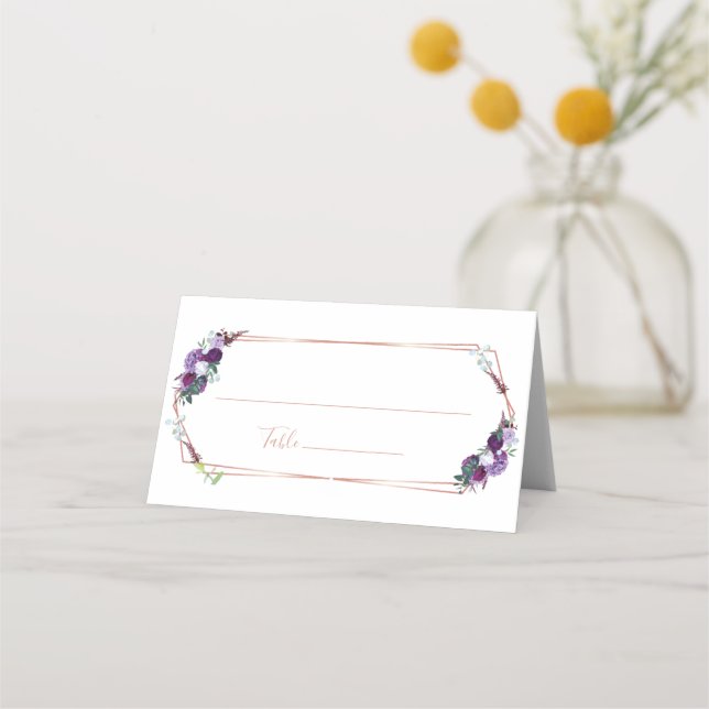 Carte De Placement Rose géométrique violet  or Mariage (Devant)