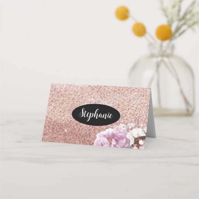 Carte De Placement Rose Gold Faux Parties scintillant Nom Titulaire C (Devant)
