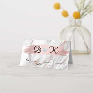 Carte De Placement Rose Gold Foil Gray Marble Monogramme Mariage de c