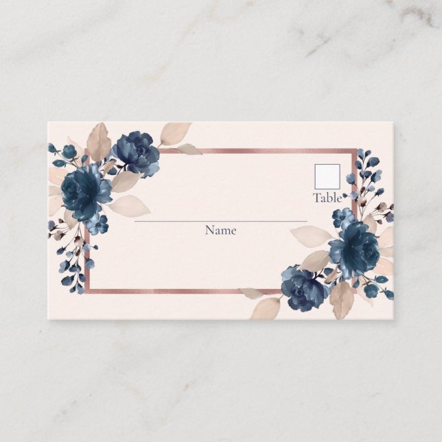 Carte De Placement Rose Gold Navy Blue Dusty rose Floral Mariage (Devant)