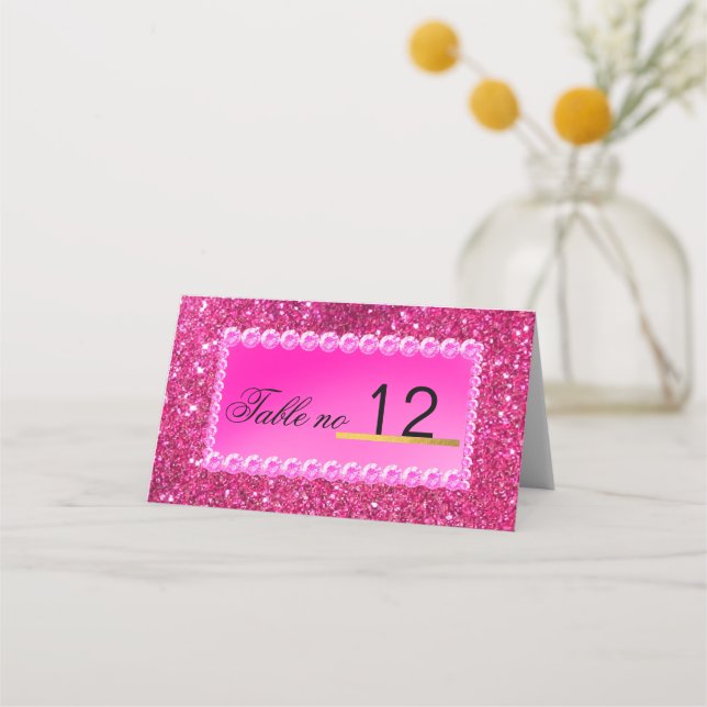 Carte De Placement Rose or faux parties scintillant rose ombre mariag (Devant)