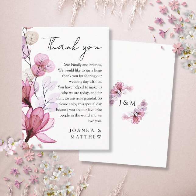 Carte De Placement Rose poussiéreux Merci Mariage floral transparent (Créateur téléchargé)