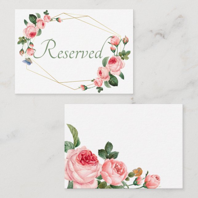 Carte De Placement Rose rose rougissant Floral Mariage élégant (Devant / Derrière)