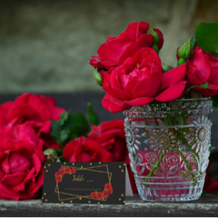Carte De Placement Rose rouge Noir et or Quinceañera