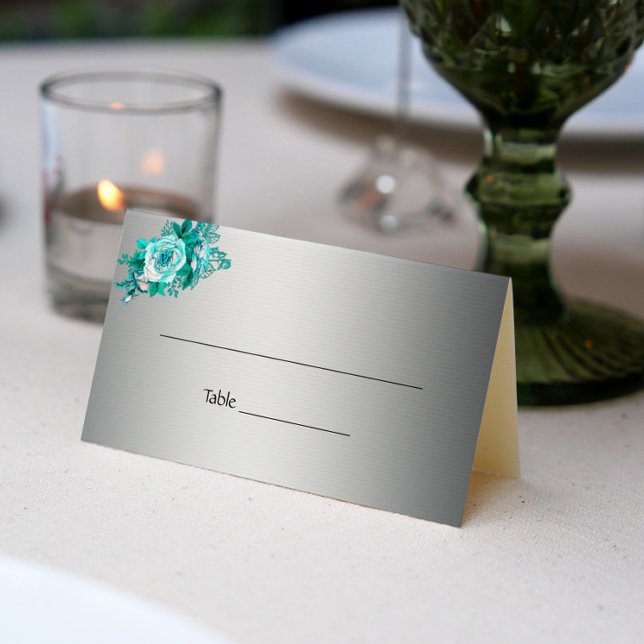 Carte De Placement Roses Aqua et Mariage Silver (Créateur téléchargé)