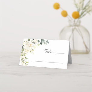 Carte De Placement Roses blanches d'ivoire Tableau Mariage de verdure