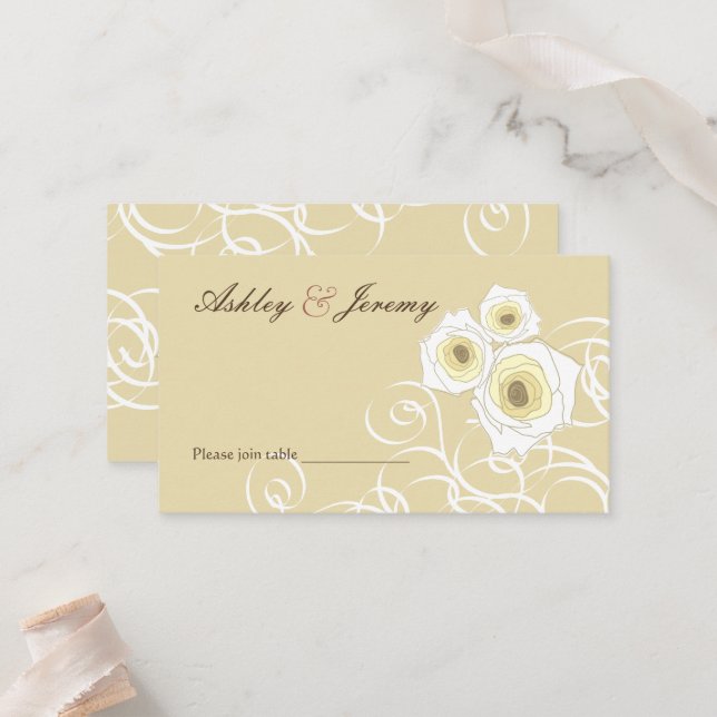 Carte De Placement Roses De Crème Et Frottent Élégant Mariage Romanti (Devant/Arrière en situation)
