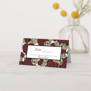 Carte De Placement Roses et crânes rouges Noirs Floraux Gothiques Bla