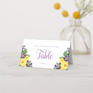 Carte De Placement Roses jaunes   Violets Boho Floral Mariage