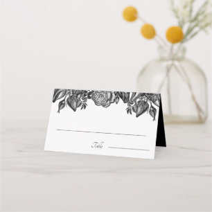 Carte De Placement Roses noires et blanches Mariage gothique