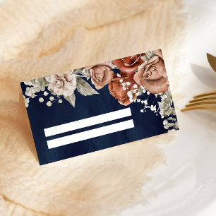 Carte De Placement Roses orange brûlé Terracotta Floral Navy Mariage