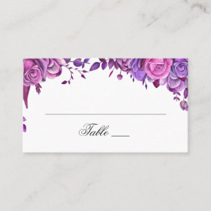 Carte De Placement Roses roses et violettes. Fleurs aquarelles mariag
