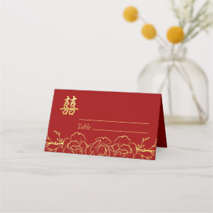 Carte De Placement Rouge or floral frontière chinois mariage table nu