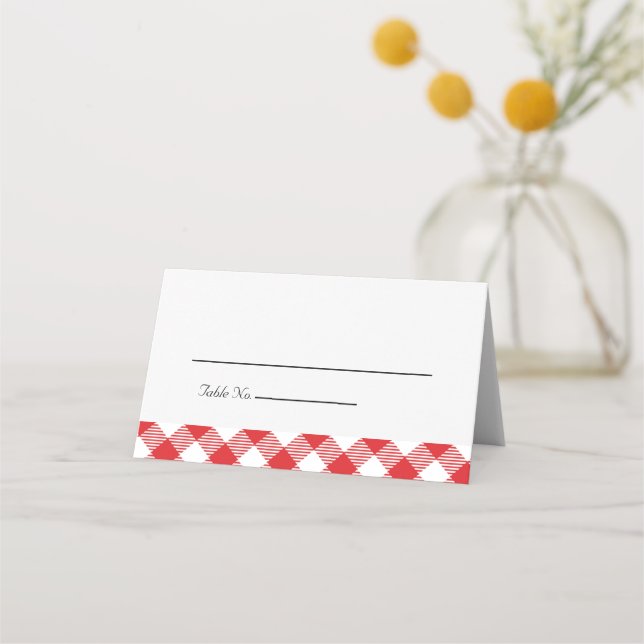 Carte De Placement Rouge rustique En vichy je fais Mariage barbecue (Devant)