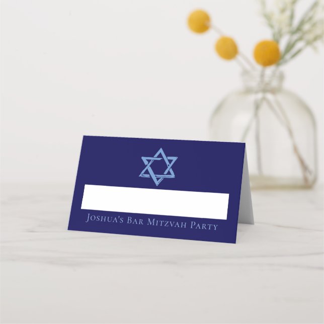 Carte De Placement Royal Blue Bar Mitzvah Party Star de David (Devant)