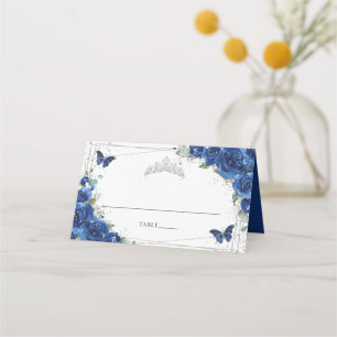 Carte De Placement Royal Blue Floral Papillons Quinceañera Anniversai