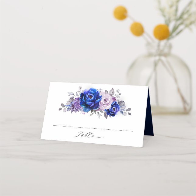 Carte De Placement Royal Blue Lilac Purple Floral Mariage Carte Place (Devant)