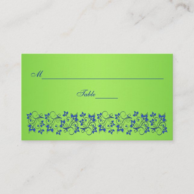 Carte De Placement Royal Blue, Lime Green Floral Place Card (Devant)