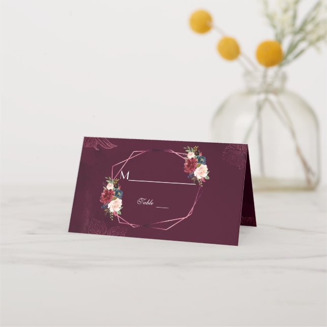 Carte De Placement Royal Bourgogne Floral Mariage géométrique (Dos)