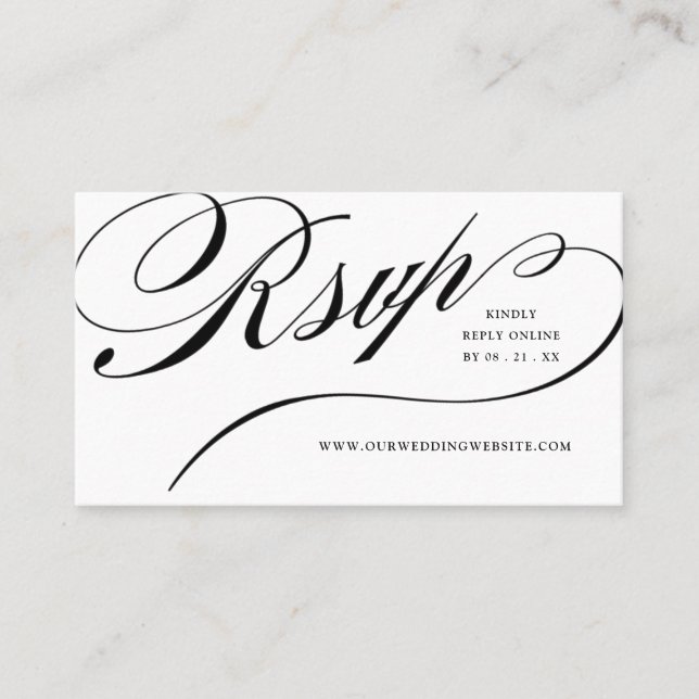 Carte De Placement RSVP Elegant Script noir en ligne réponse Insérer (Devant)