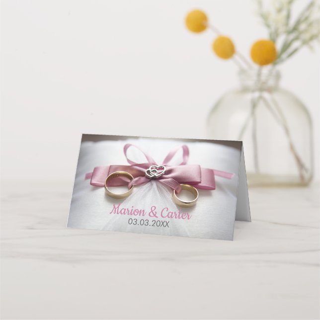 Carte De Placement Ruban Rose Et Bagues Mariages (Dos)