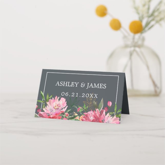 Carte De Placement Ruby Pink Peony Floral Mariage botanique (Devant)