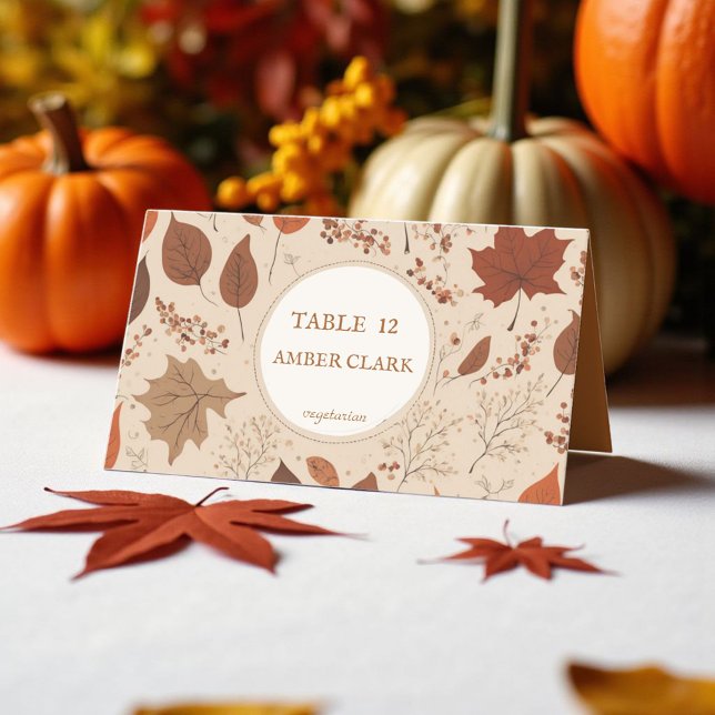 Carte De Placement Russe Beige Brown Érable Feuille Mariage d'automne (Créateur téléchargé)