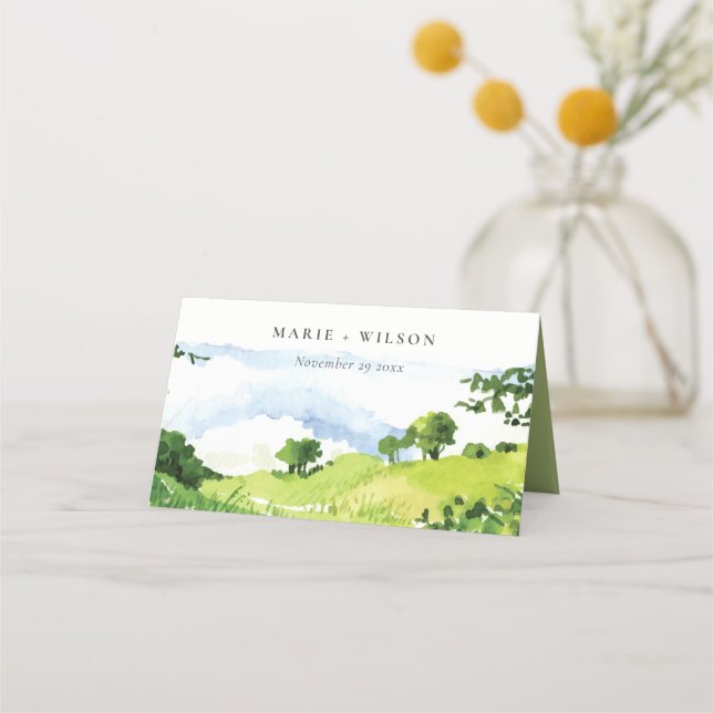 Carte De Placement Russe Vert Aquarelle Campagne Hills Mariage (Devant)