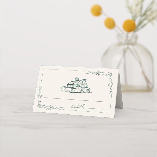 Carte De Placement Rustic Grange Emerald Green Mariage de automne (Devant)