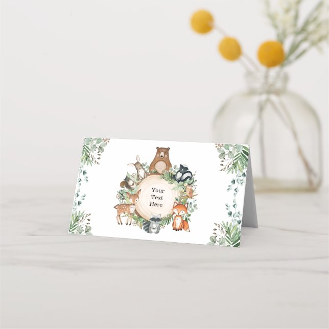 Carte De Placement Rustic Greenery Forêt de bois Bébé Animaux Fête (Devant)
