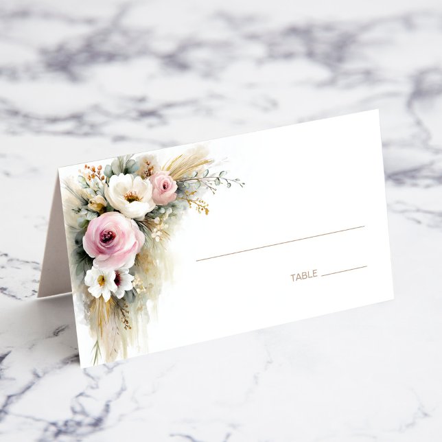 Carte De Placement Rustic Pink and White Floral Wedding Place Card (Créateur téléchargé)