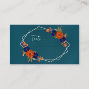 Carte De Placement Rustique Automne Orange Navy Bleu Floral Mariage