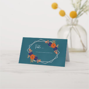 Carte De Placement Rustique Automne Orange Navy Bleu Floral Mariage