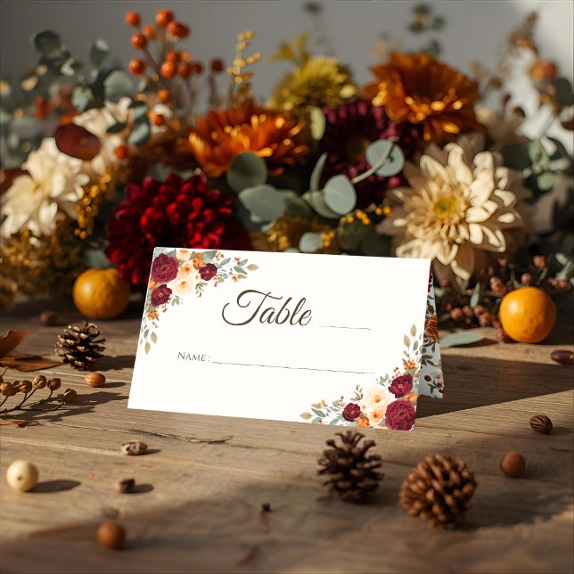 Carte De Placement Rustique Autumn Floral Plaqué Carte Place (Créateur téléchargé)