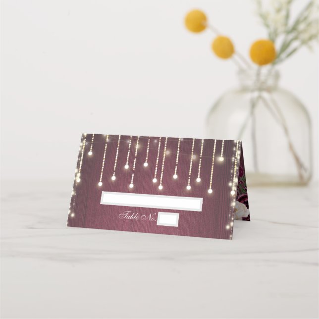 Carte De Placement Rustique Bourgogne Bois & Chaîne Mariage (Devant)