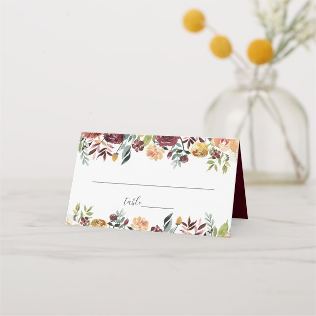 Carte De Placement Rustique Bourgogne Orange Mariage Floral (Devant)