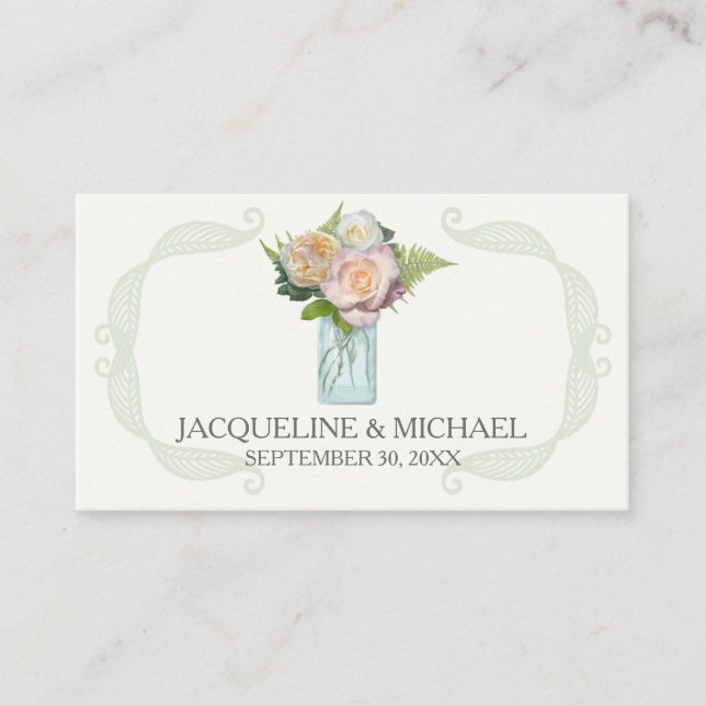 Carte De Placement Rustique Floral Mason Jar Rose Escort Table Siège (Devant)