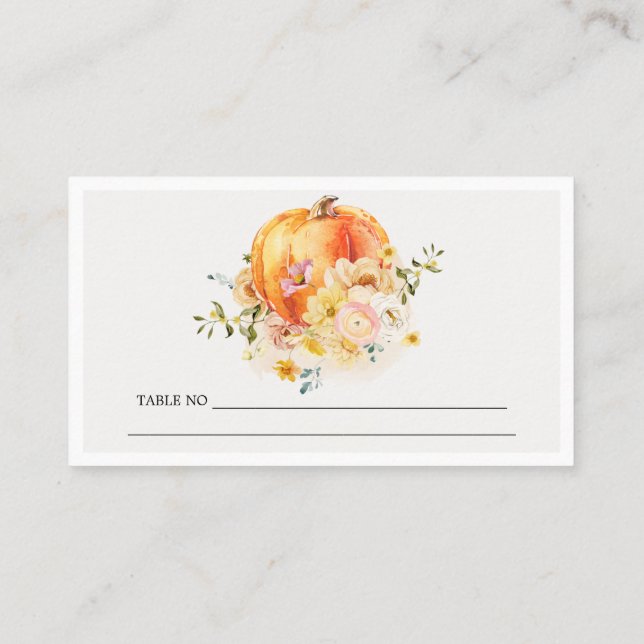 Carte De Placement Rustique Floral Orange Citrouille d'automne Mariag (Dos)