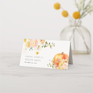 Carte De Placement Rustique Floral Orange Citrouille d'automne Mariag