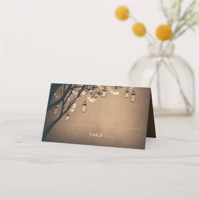 Carte De Placement Rustique Mason Jar Lights Tree Mariage (Devant)