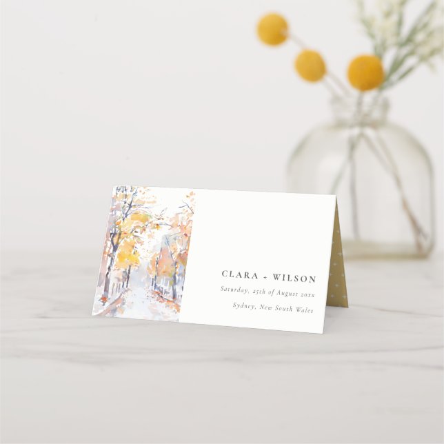 Carte De Placement Rustique Pastel Jaune automne Mariage paysage auto (Devant)
